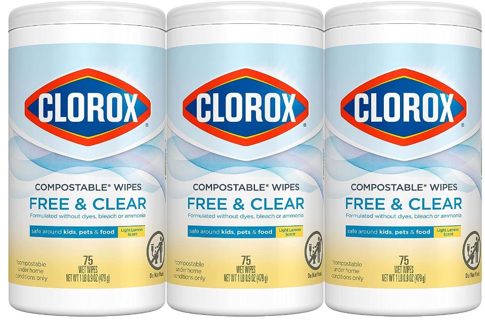 Clorox Free & Clear Compostable Cleaning Wipes, Light Lemon Scent